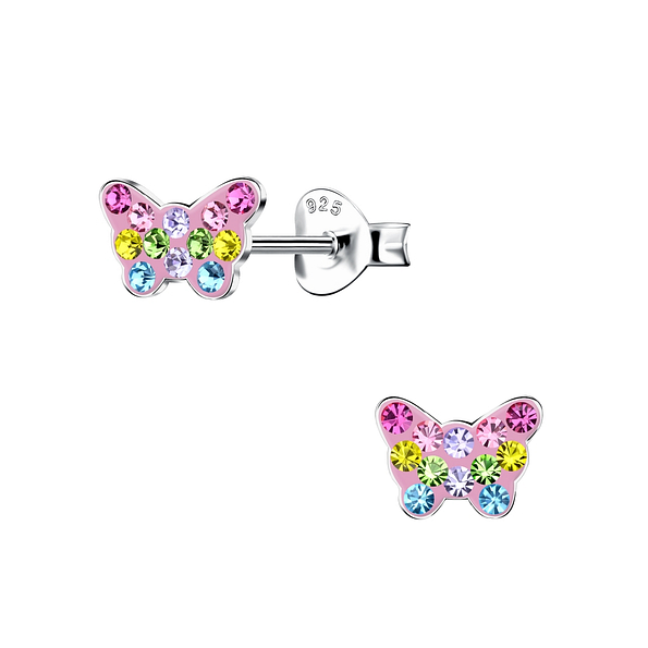 Silver Butterfly Crystal Stud Earrings - 18544