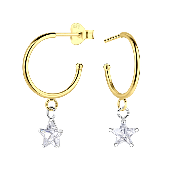 Silver Star Half Hook Stud Earrings - 18668