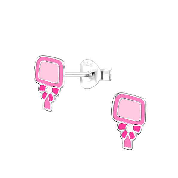 Silver Handheld Mirror Stud Earrings - 18585