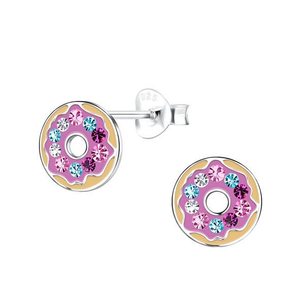 Silver Donut Stud Earrings - 18377