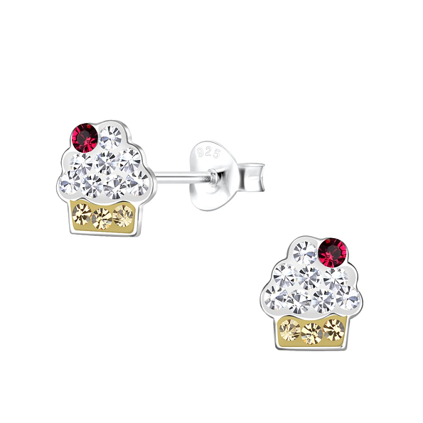 Silver Cupcake Stud Earrings - 19060