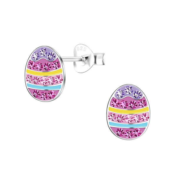 Silver Easter Egg Stud Earrings - 18649