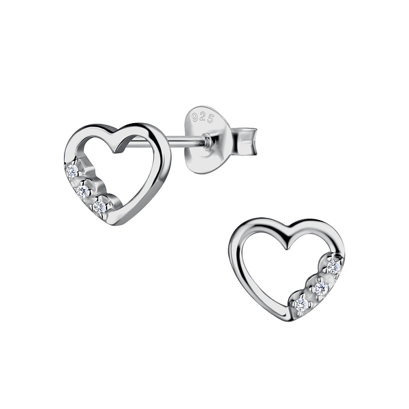 Silver Heart Stud Earrings - 18829