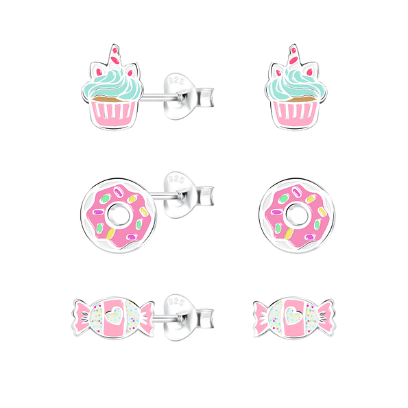 Silver Sweets Stud Earrings Set - 18555