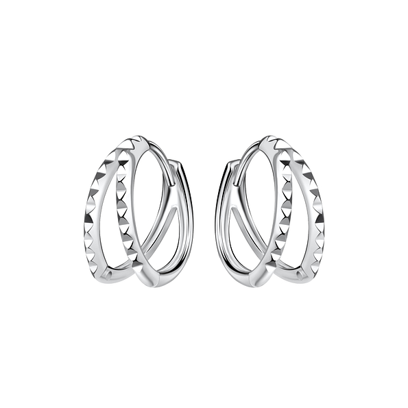 Silver Patterned Huggie Earrings - 20656