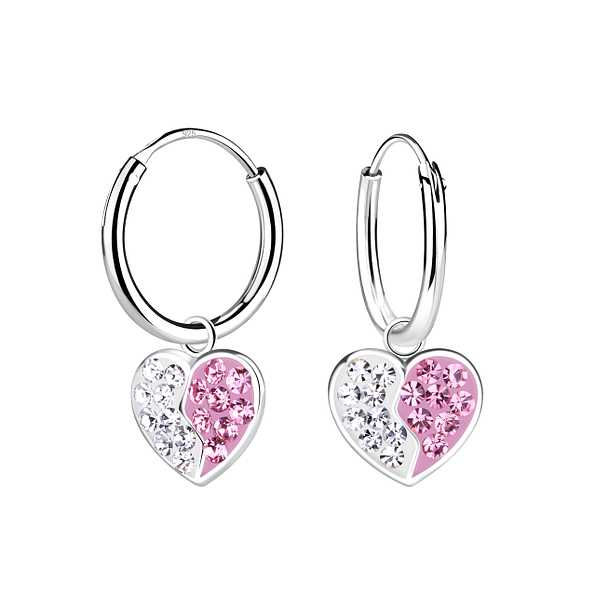 Silver Heart Charm Hoop Earrings - 18795