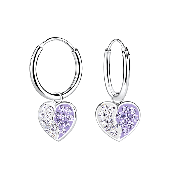 Silver Heart Charm Hoop Earrings - 19061