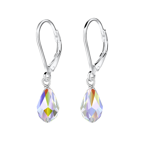 Silver Tear Drop Bead Lever Back Earrings - 17749