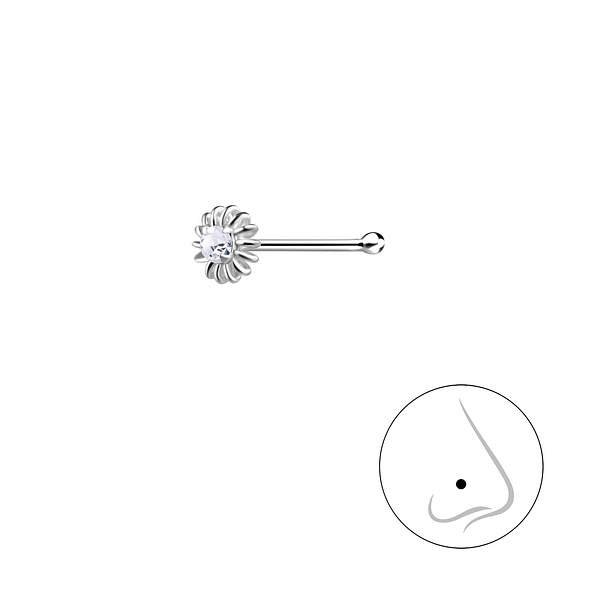 Silver Flower Nose Stud With Ball - 18744