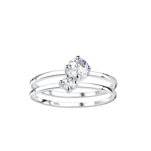 Silver Double Stones Ring - 19242