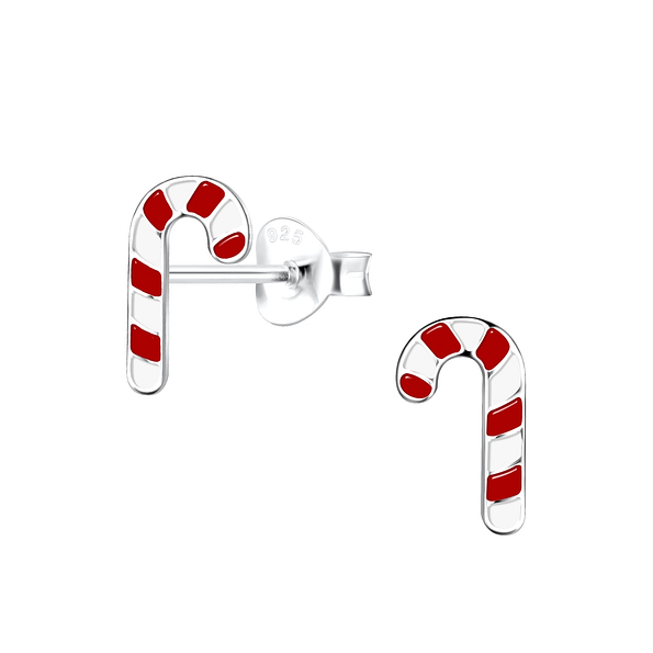 Silver Candy Cane Stud Earrings - 19077