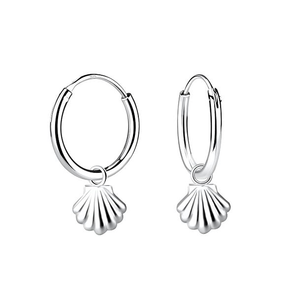 Silver Shell Charm Hoop Earrings - 19204