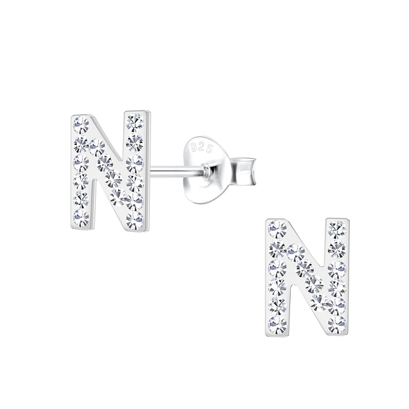 Silver Letter N Stud Earrings - 19193