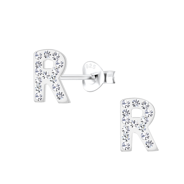 Silver Letter R Stud Earrings - 19194