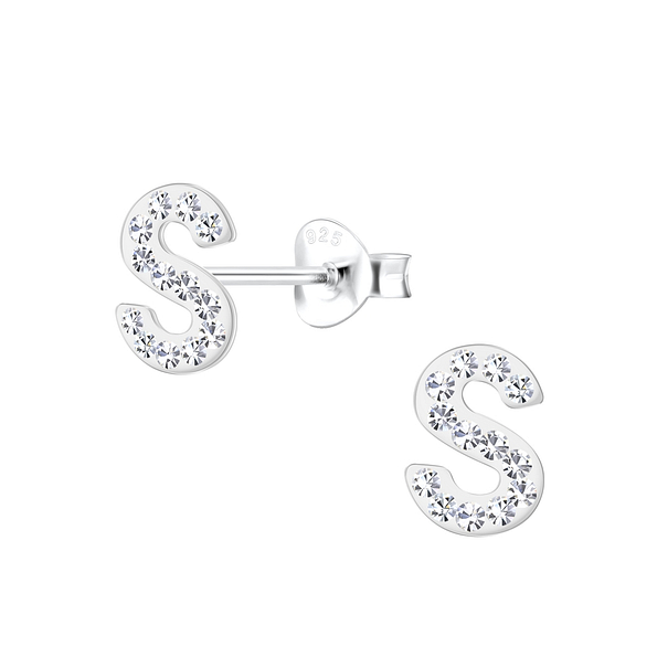 Silver Letter S Stud Earrings - 19195