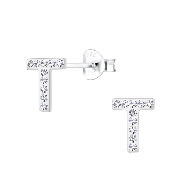 Silver Letter T Stud Earrings - 19196