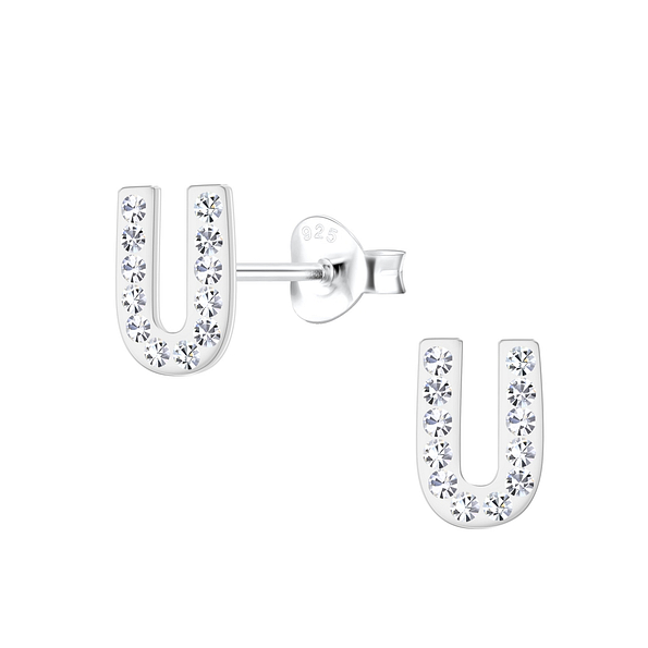 Silver Letter U Stud Earrings - 19197