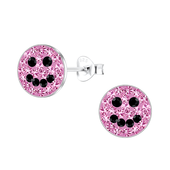 Silver Smiley Face Stud Earrings - 19206