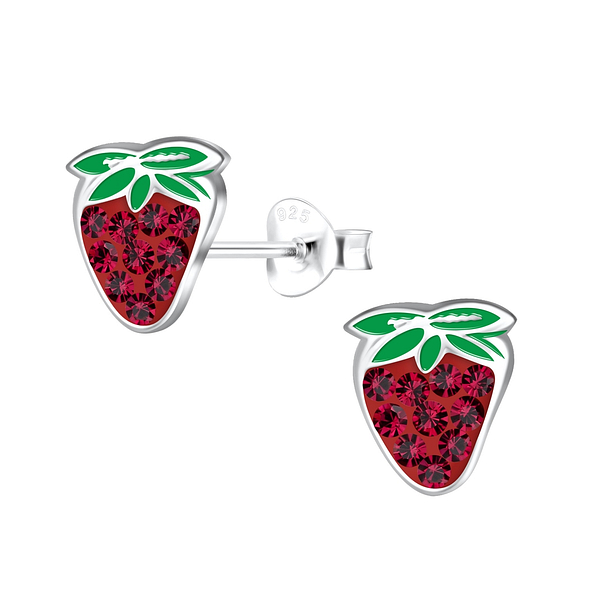 Silver Strawberry Stud Earrings - 17636