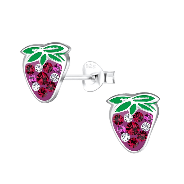 Silver Strawberry Stud Earrings - 17637
