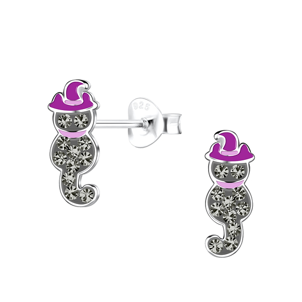 Silver Cat Stud Earrings - 18507