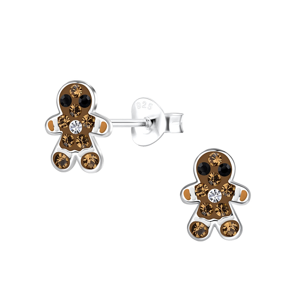 Silver Gingerbread Stud Earrings - 18698