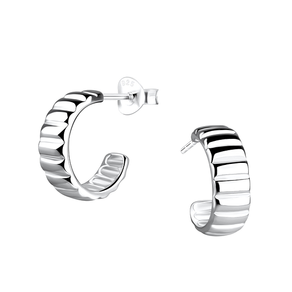 Silver Half Hoop Stud Earrings - 19219