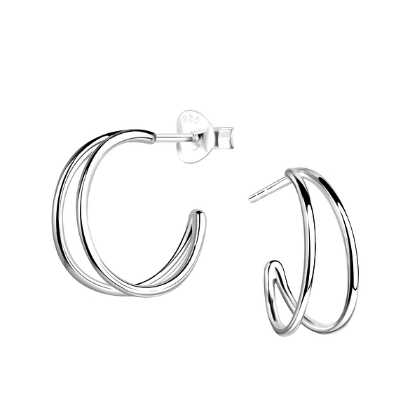 Silver Half Hoop Stud Earrings - 19133