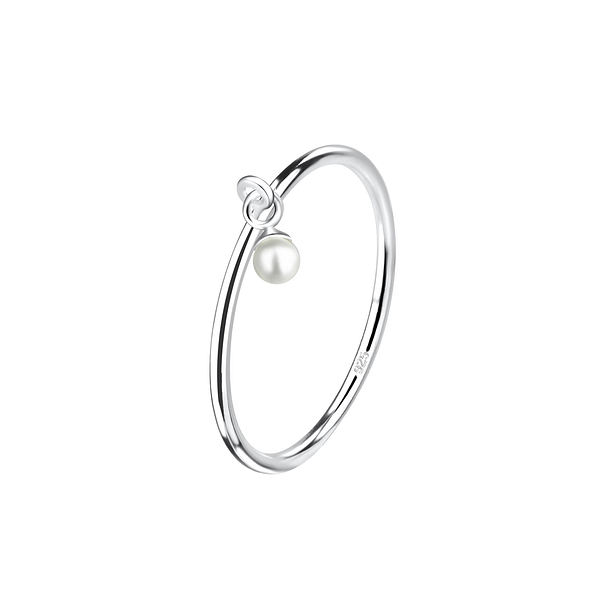 3mm Pearl Silver Charm Ring - 19266 3mm Pearl Silver Charm Ring - 19266