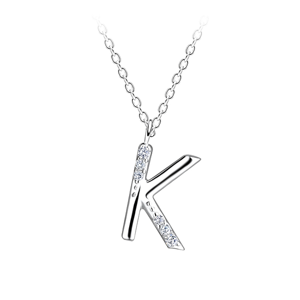 Silver Letter K Necklace - 19414