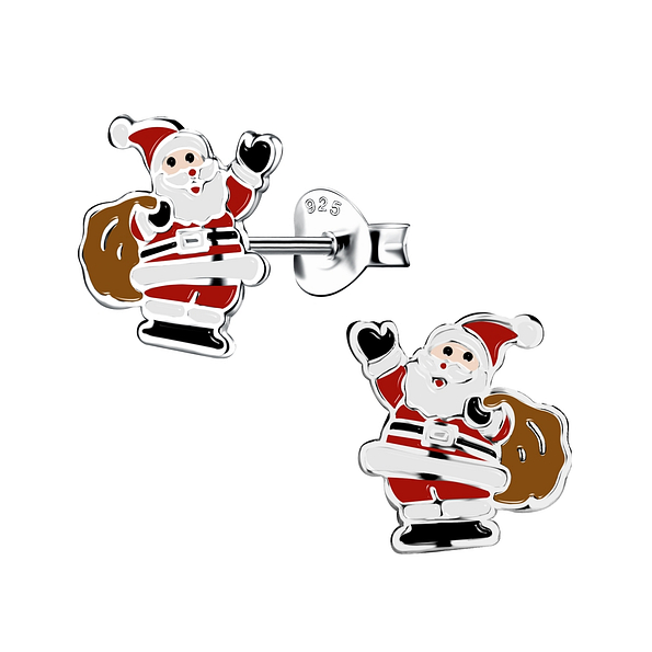 Silver Santa Claus Stud Earrings - 19409