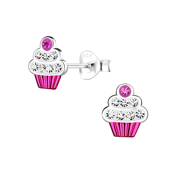 Silver Cupcake Stud Earrings - 19355