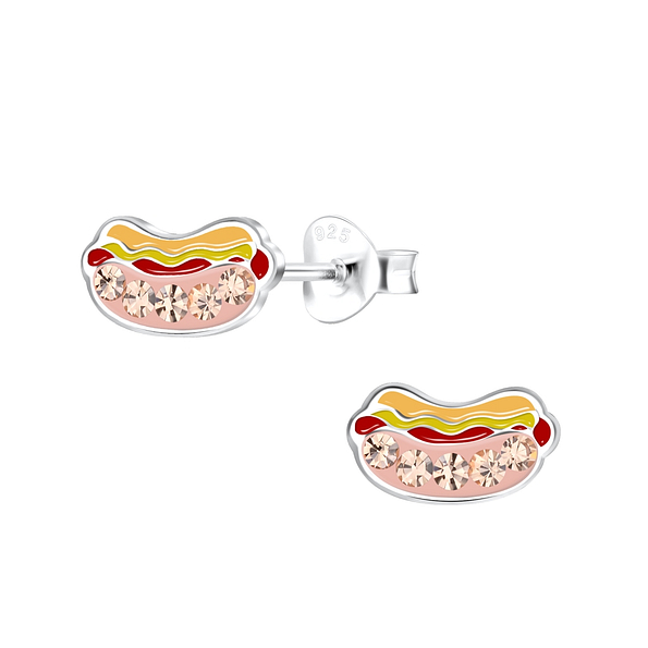 Silver Hot Dog Stud Earrings - 19273