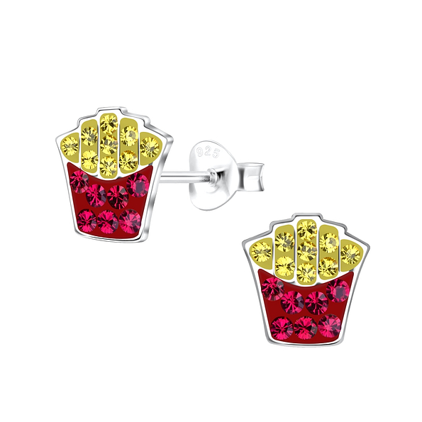 Silver French Fries Stud Earrings - 19378