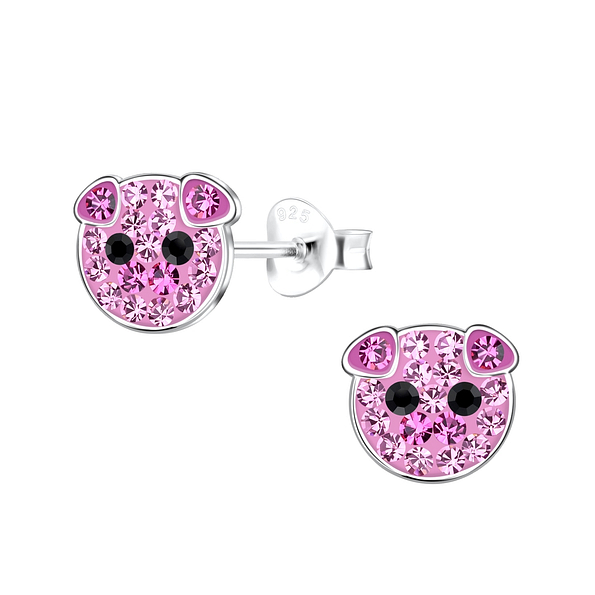 Silver Pig Stud Earrings - 19332
