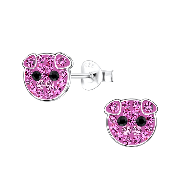 Silver Pig Stud Earrings - 19387