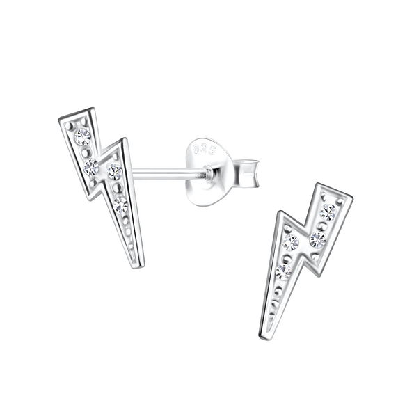 Silver Lightning Bolt Stud Earrings - 19280