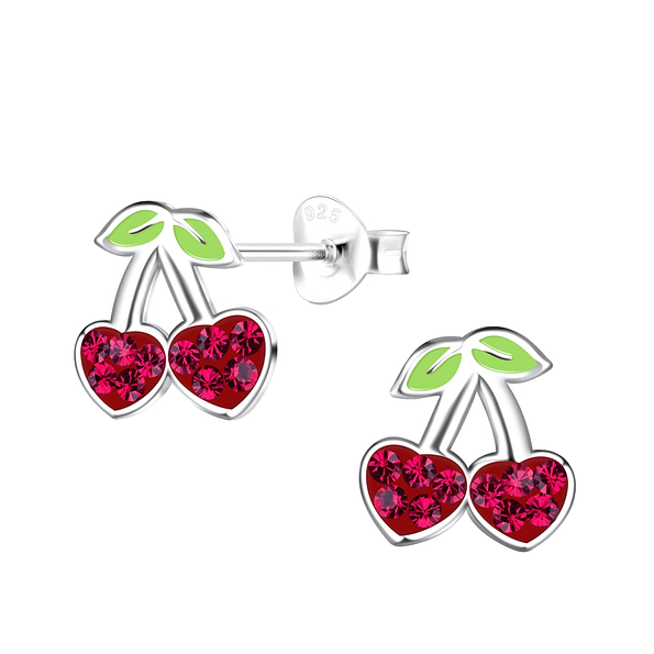 Silver Cherry Stud Earrings - 19458