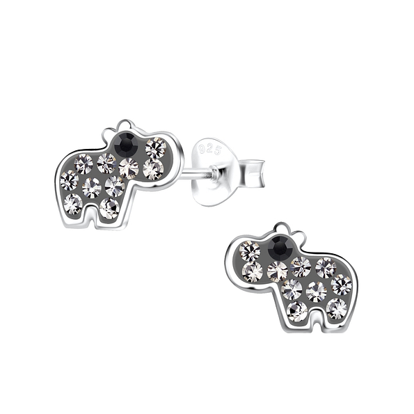 Silver Hippopotamus Stud Earrings - 19429