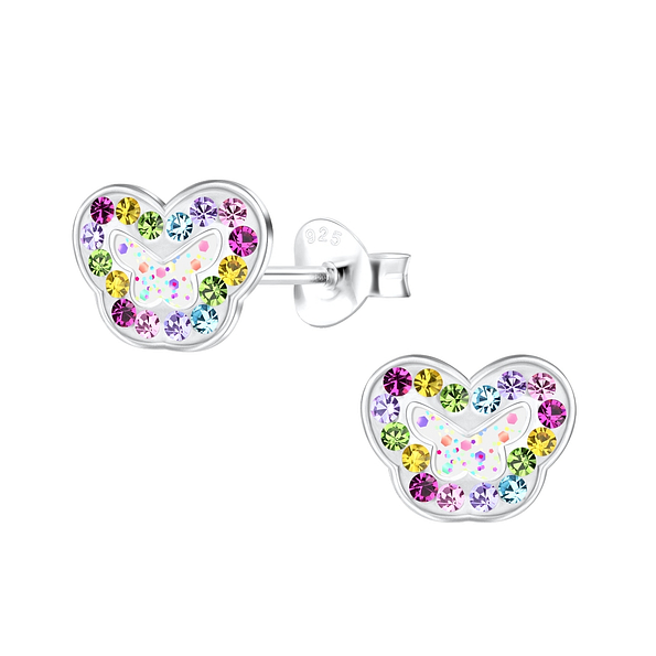 Silver Rainbow Butterfly Stud Earrings - 19497 Silver Rainbow Butterfly Stud Earrings - 19497