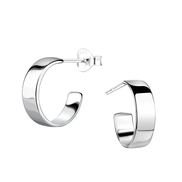 Silver Half Hoop Stud Earrings - 19445