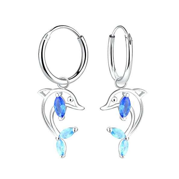 Silver Dolphin Charm Hoop Earrings - 19501