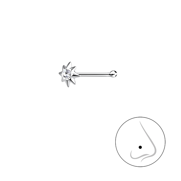 Silver Sun Nose Stud With Ball - 19415