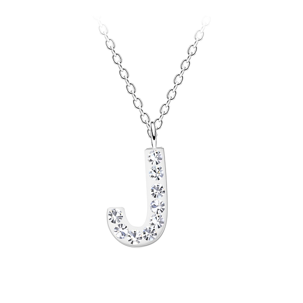 Silver Letter J Necklace - 19543