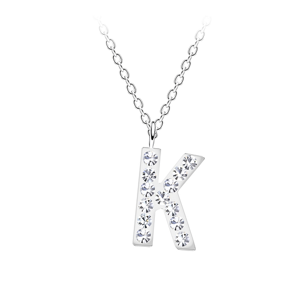Silver Letter K Necklace - 19555