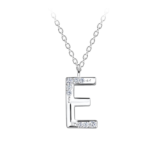 Silver Letter E Necklace - 19564