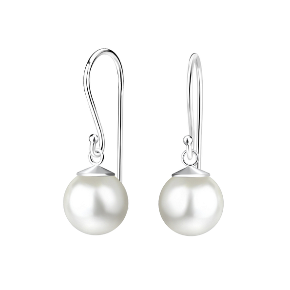 8mm Pearl Silver Earrings - 19525