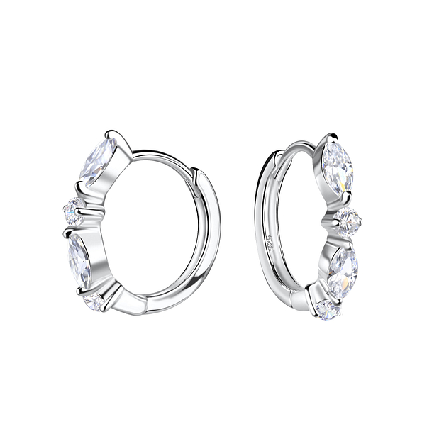 Silver Geometric Huggie Earrings - 19507