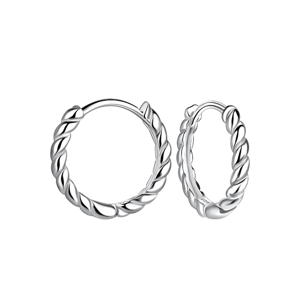 14mm Silver Twisted Huggie Earrings - 19604