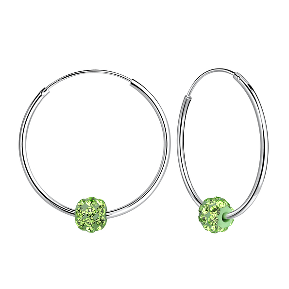 25mm Silver Hoop Earrings with 6mm Crystal Ball - 7182